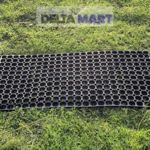 Heavy-duty 100 x 150cm x 22mm rubber grass protection mat for lawns, playgrounds and outdoor areas.