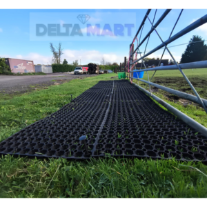 Heavy-duty 100 x 150cm x 22mm rubber grass protection mat for lawns, playgrounds and outdoor areas.
