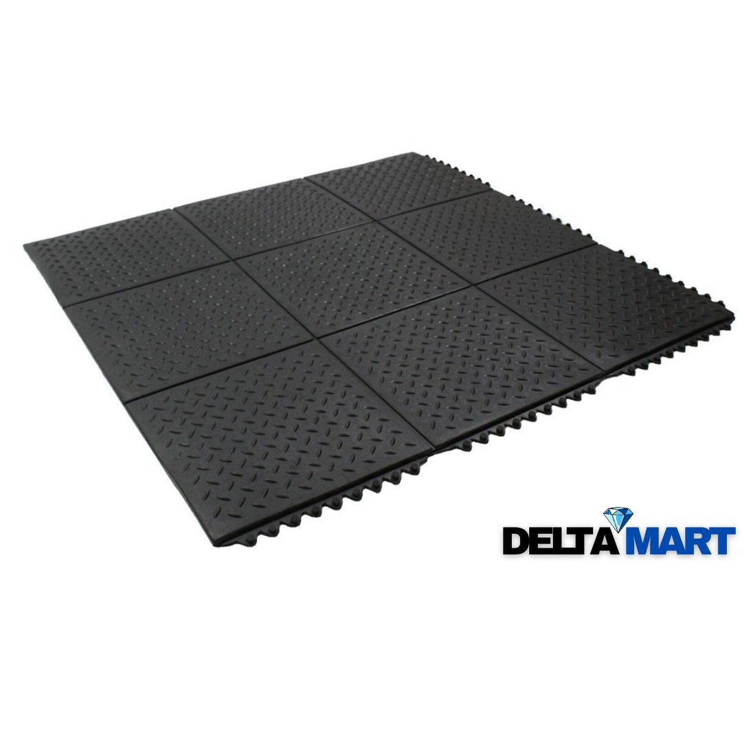 3ft x 3ft x 14mm Rubber Flooring Mat – Heavy Duty Anti-Slip Checker Plate Gym Mat for Commercial & Industrial Use