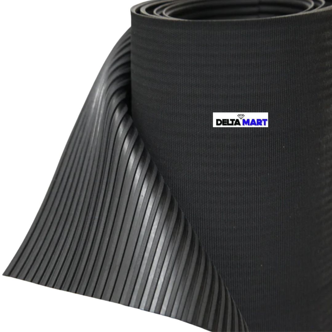 Wide ribbed rubber flooring for garages and workshops