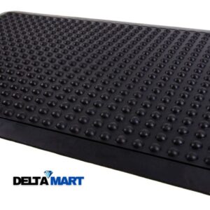 Black rubber textured mat with raised domes, featuring the Delta Mart logo in the bottom-left corner