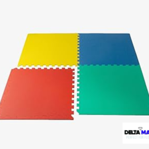 10mm EVA foam mats 60cm x 60cm interlocking tiles in red, yellow, green and grey colours for kids play areas and martial arts flooring