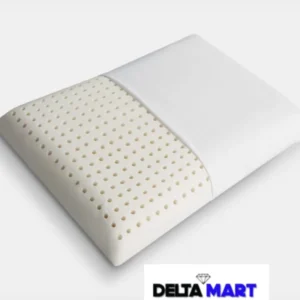 White perforated memory-foam pillow with a removable cover; Delta Mart logo in the bottom-right corner